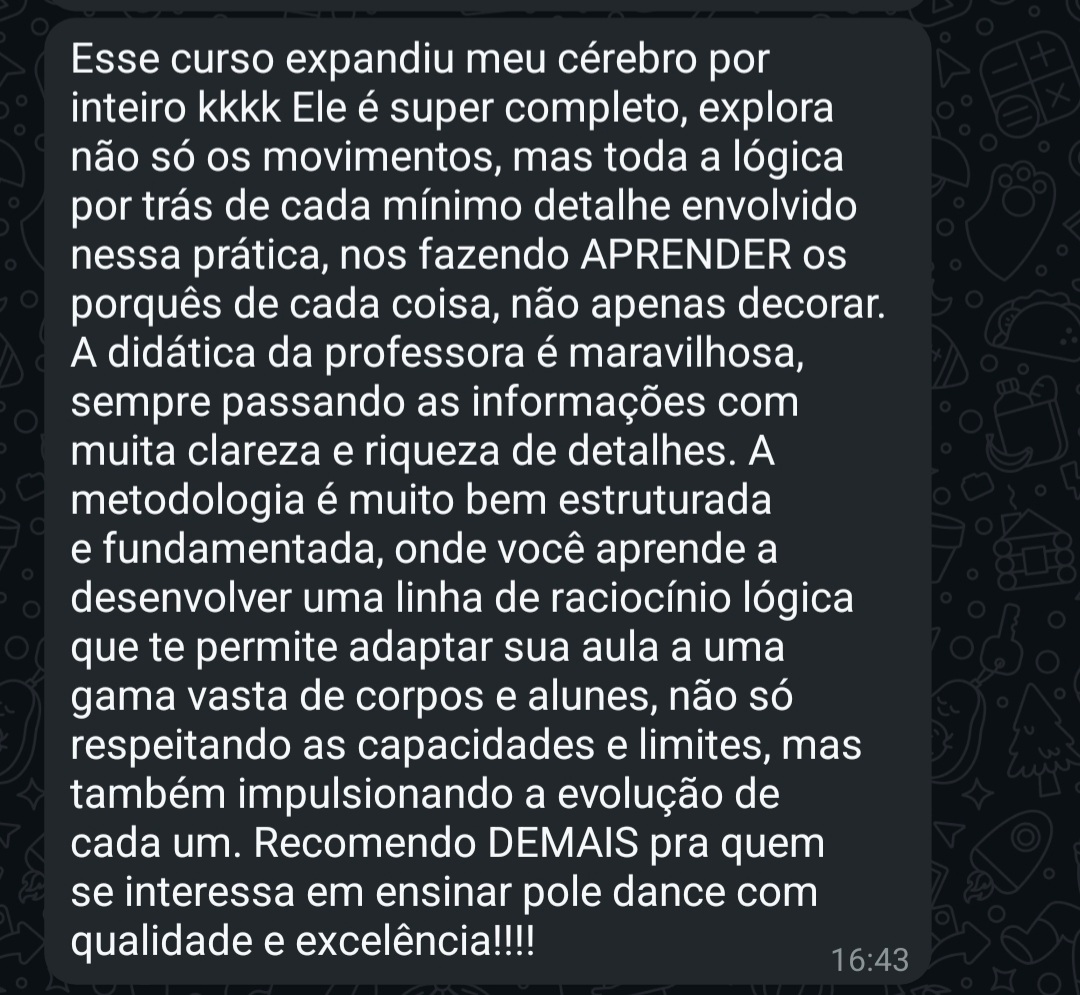 Depoimento de aluna: metodologia bem estruturada e fundamentada